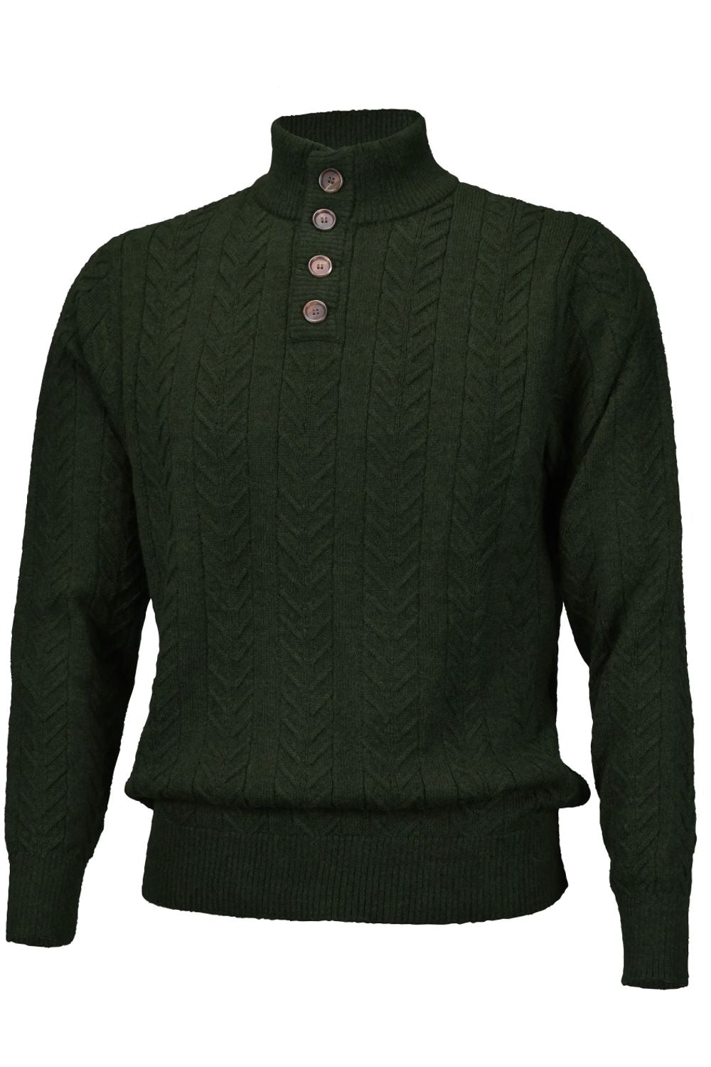 Royal Alpaca Cable Knit Button-Mock Sweater in Hunter Green Heather by Peru Unlimited