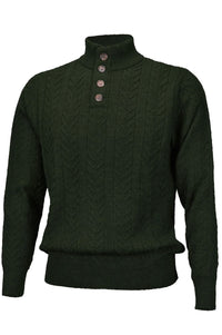 Royal Alpaca Cable Knit Button-Mock Sweater in Hunter Green Heather by Peru Unlimited