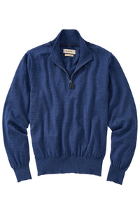 Italian Pure Merino Wool Quarter-Zip Sweater in Deep Blue Mélange by Borgo28