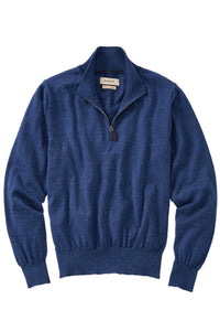 Italian Pure Merino Wool Quarter-Zip Sweater in Deep Blue Mélange by Borgo28