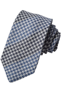 Royal, Denim Blue, and Latte Herringbone Plaid Silk, Linen, and Cotton Woven Jacquard Tie by Dion Neckwear