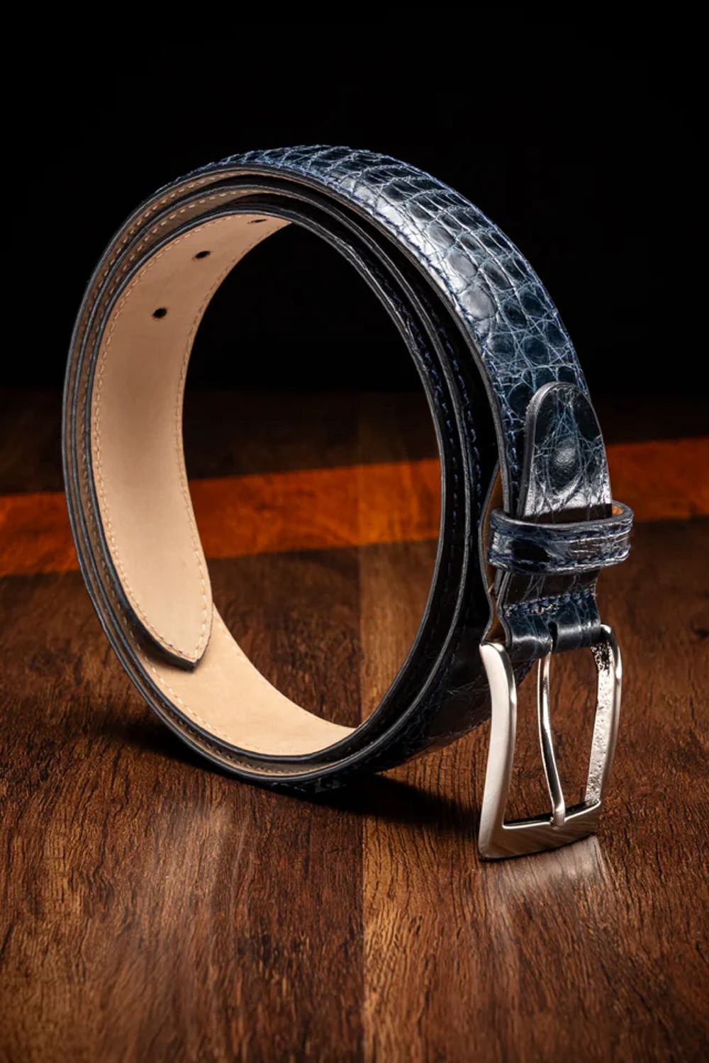 Certified Premium Crocodile Belt in Navy by Zelli Italia