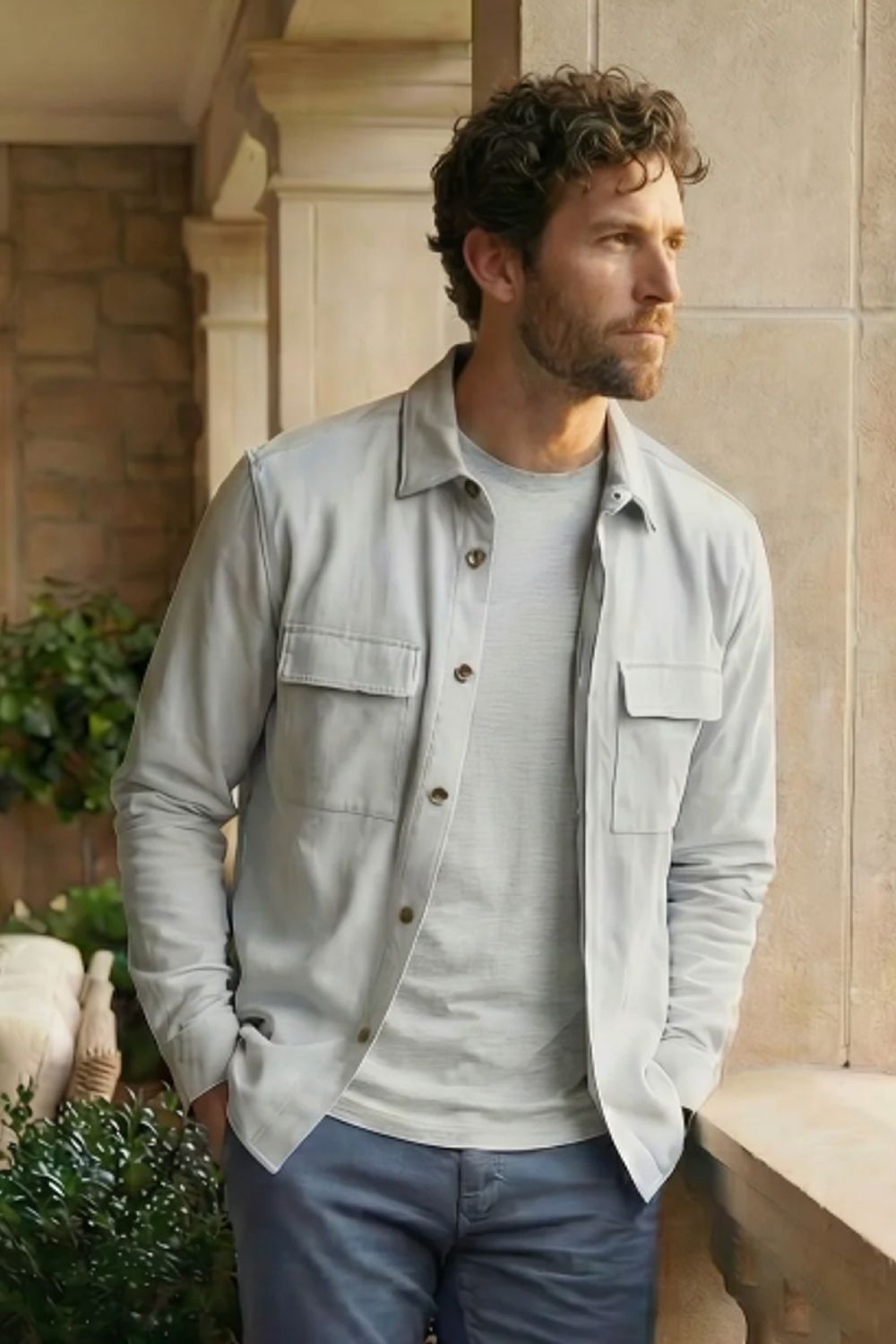 Micro Suede Shirt Jacket in Cement by Scott Barber