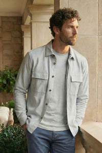 Micro Suede Shirt Jacket in Cement by Scott Barber