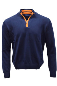 Team Colors Pima Cotton Quarter-Zip Sweater with Contrast Trim in American Navy/Orange by Blue 1899