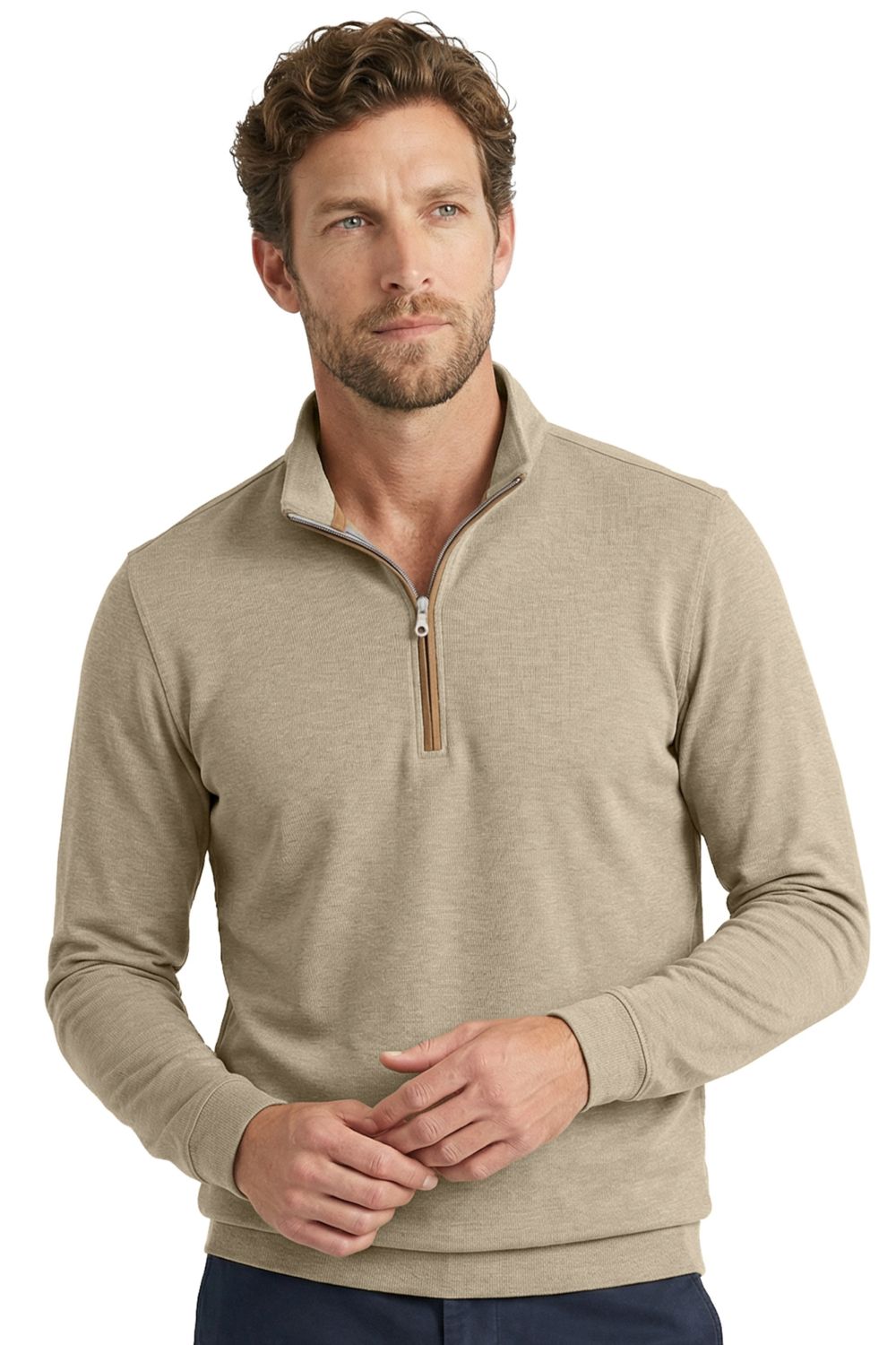 Stretch Heather Fleece Pullover in Camel by Scott Barber