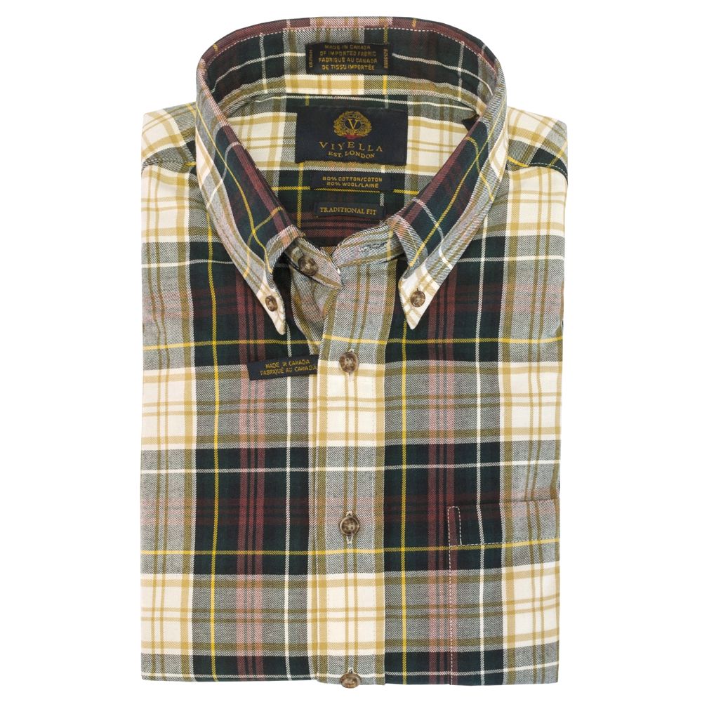 Weathered Campbell Tartan Cotton and Wool Blend Button-Down Shirt by V