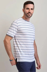 Carlsbad White Ground Stripe Short Sleeve Crew Neck T-Shirt in Choice of Colors by Left Coast Tee