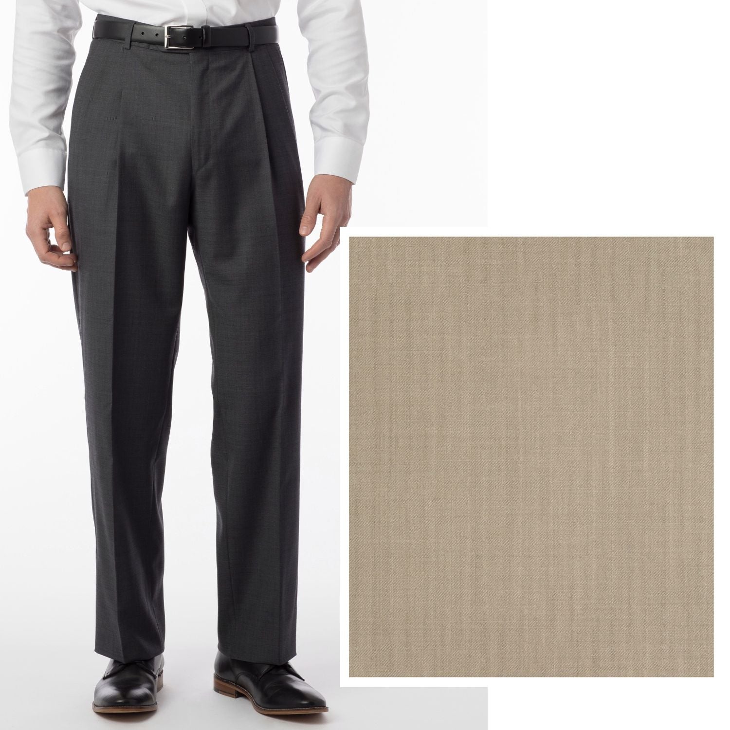 BIG FIT Super 120s Wool Gabardine Comfort-EZE Trouser in Oatmeal (Manchester Pleated Model) by Ballin