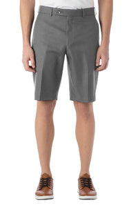 Micro Nano Travel Twill Performance Gabardine Plain Front Shorts in Medium Grey (Nash Relaxed Fit) by Ballin