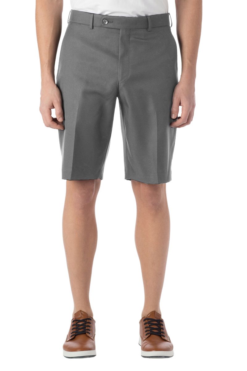 Micro Nano Travel Twill Performance Gabardine Plain Front Shorts in Medium Grey (Nash Relaxed Fit) by Ballin