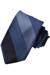 Sky, Denim, and Navy Mélange Bold Stripe Italian Silk Woven Jacquard Tie by Dion Neckwear