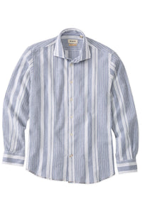 Italian Seersucker Stripe Long Sleeve Sport Shirt in Blue by Borgo28