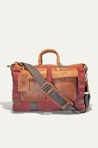 Canvas and Leather Travel Duffle in Burgundy with Tan Leather by Will Leather Goods
