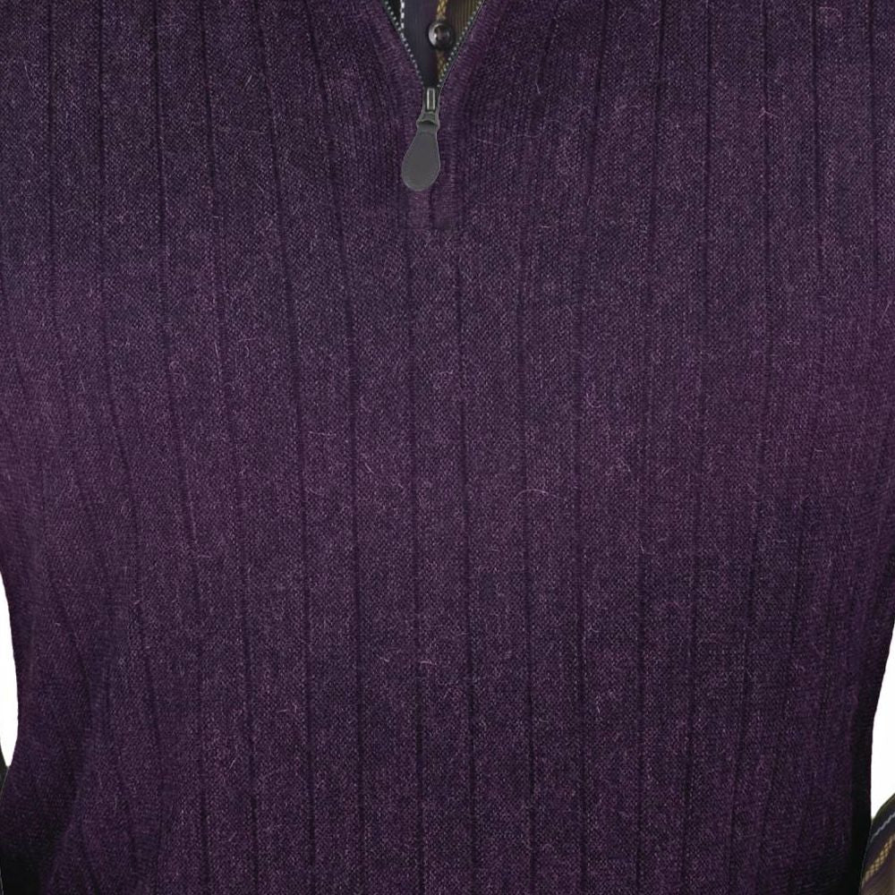 Baby Alpaca 'Links Stitch' Ribbed Zip-Neck Sweater Vest in Plum Heather by Peru Unlimited