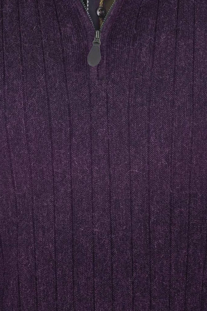 Baby Alpaca 'Links Stitch' Ribbed Zip-Neck Sweater Vest in Plum Heather by Peru Unlimited