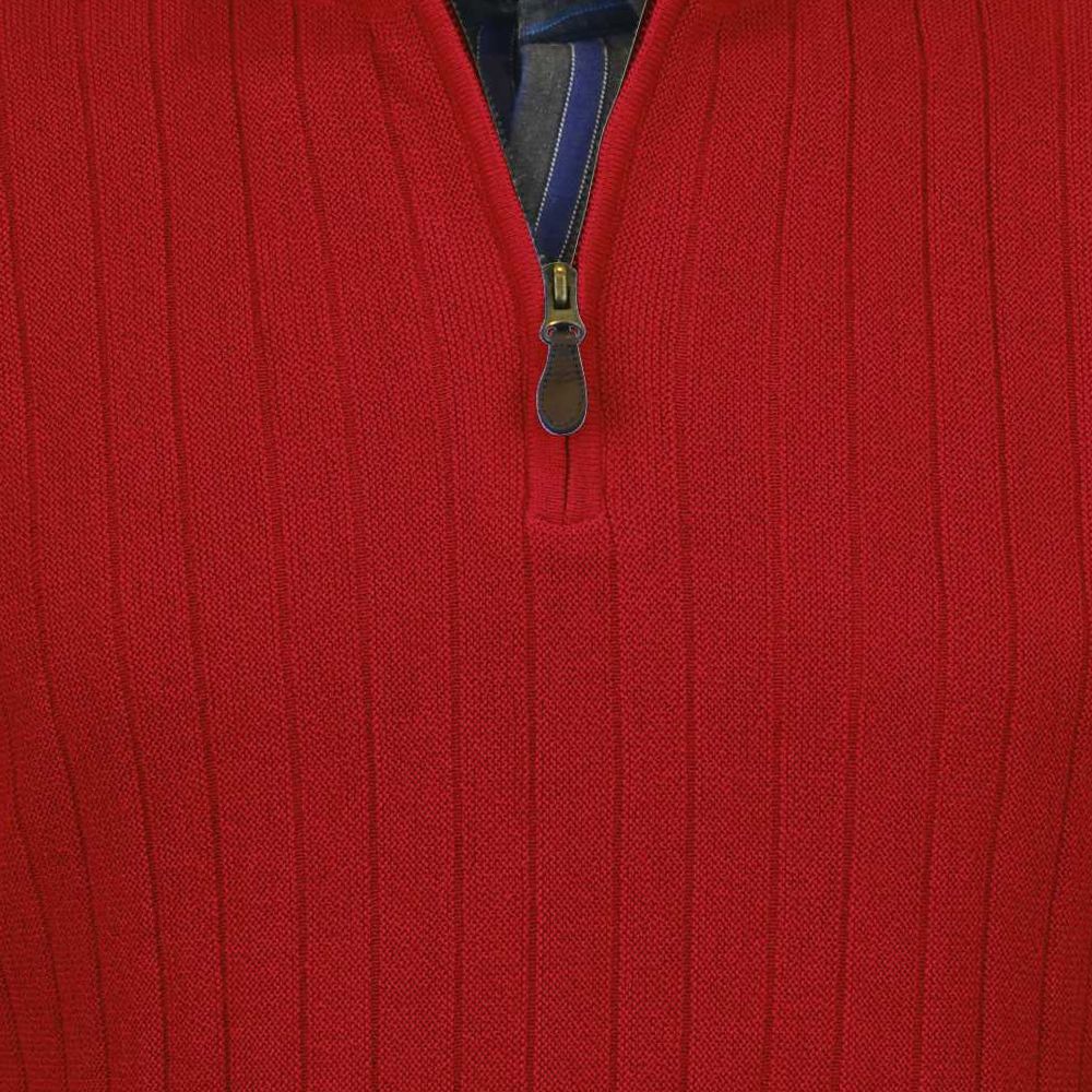 Baby Alpaca 'Links Stitch' Half-Zip Mock Neck Sweater in Rouge Red by Peru Unlimited