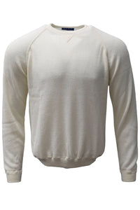 Baby Alpaca Links Knit Raglan Sleeve Sweatshirt-Style Sweater in Off White by Blue 1899