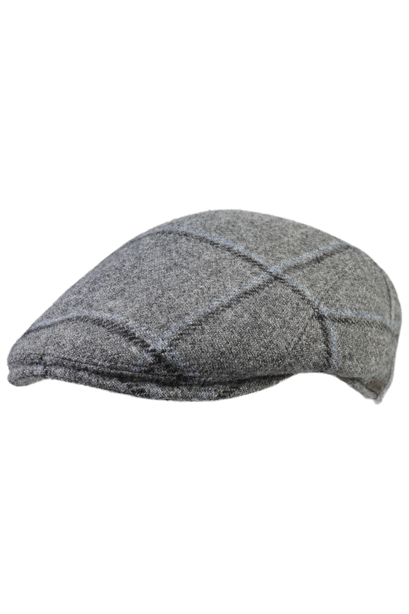 Grey, Black, and Sky Big Check 'Subalpino' Wool 'Archive Line' Ivy Modern Cap by Wigens