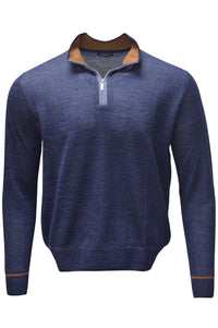 Baby Alpaca Mélange Quarter-Zip Sweater in Indigo by Blue 1899