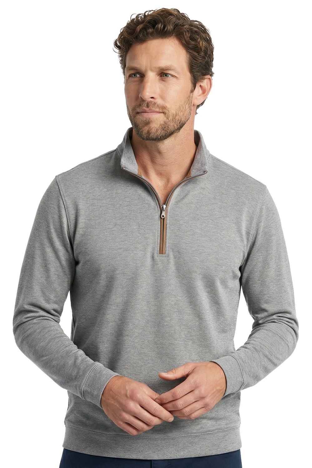 Stretch Heather Fleece Pullover in Grey Heather by Scott Barber