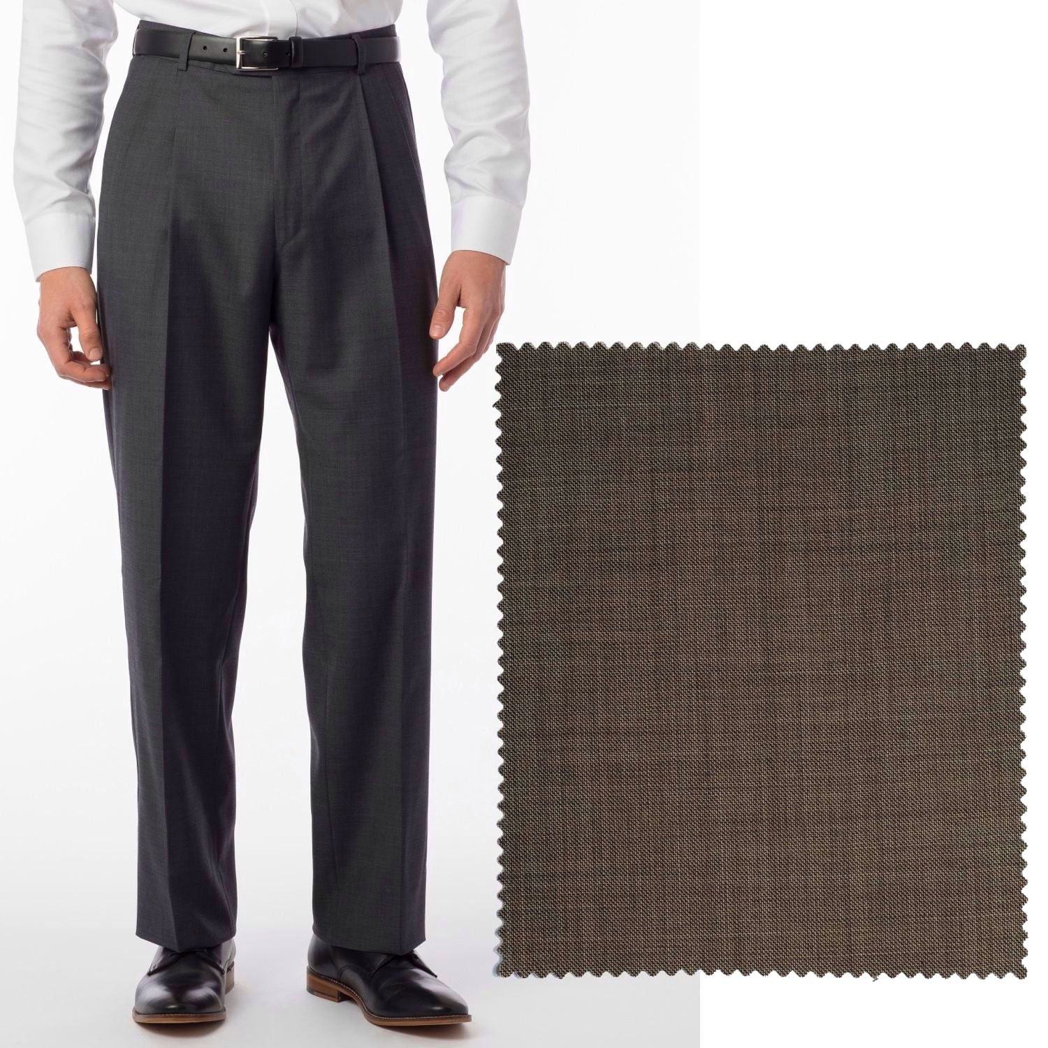 Sharkskin Super 120s Worsted Wool Comfort-EZE Trouser in Light Brown (Manchester Pleated Model) by Ballin