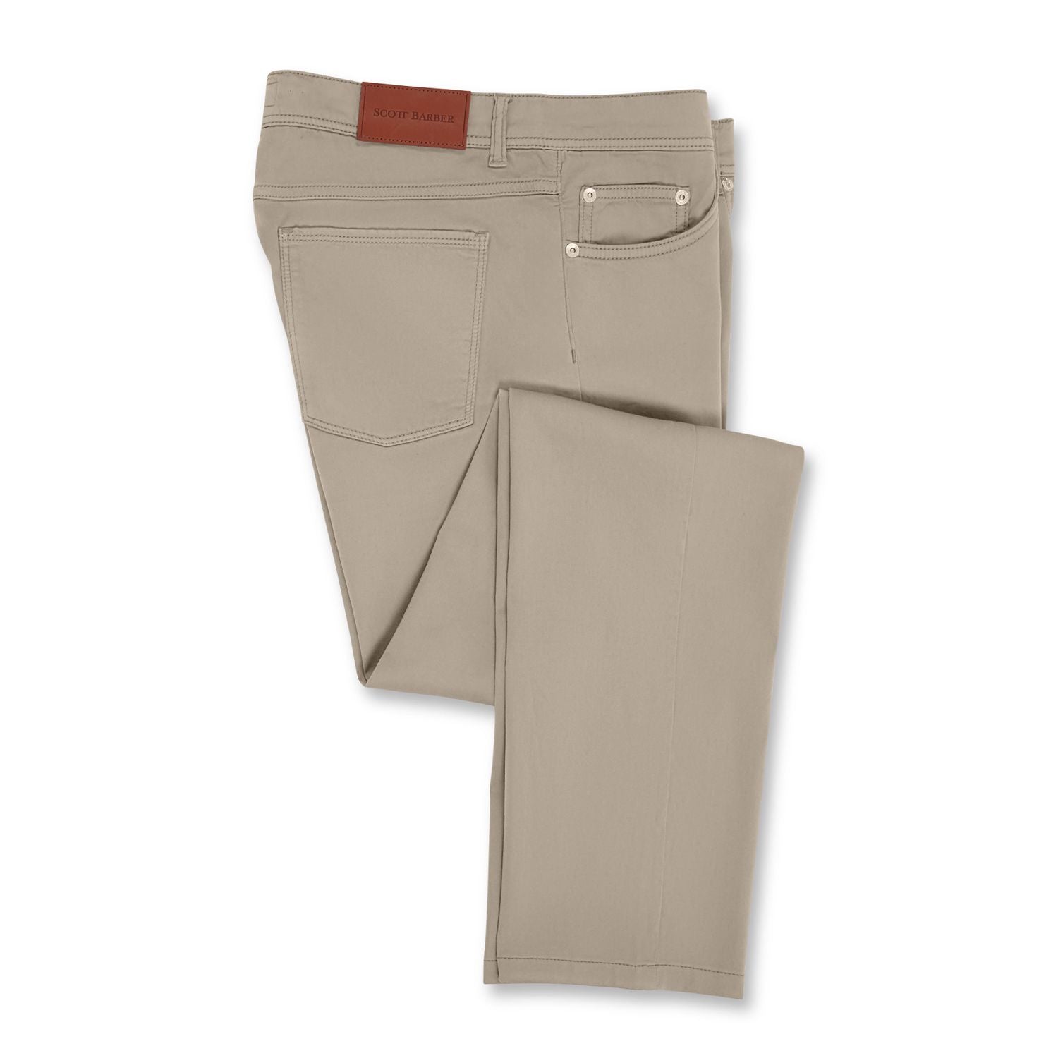 Straight Fit Luxe Sateen 5 Pocket Chino in Khaki by Scott Barber