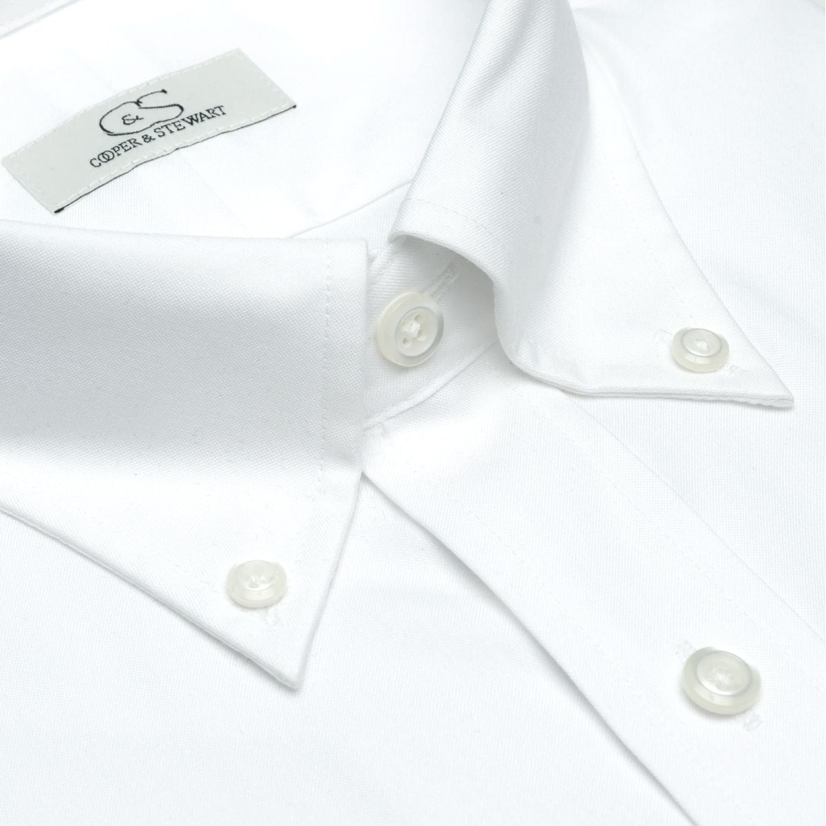 White Stretch Cotton Wrinkle-Free Pinpoint Oxford Cotton Dress Shirt with Button-Down Collar by Cooper & Stewart