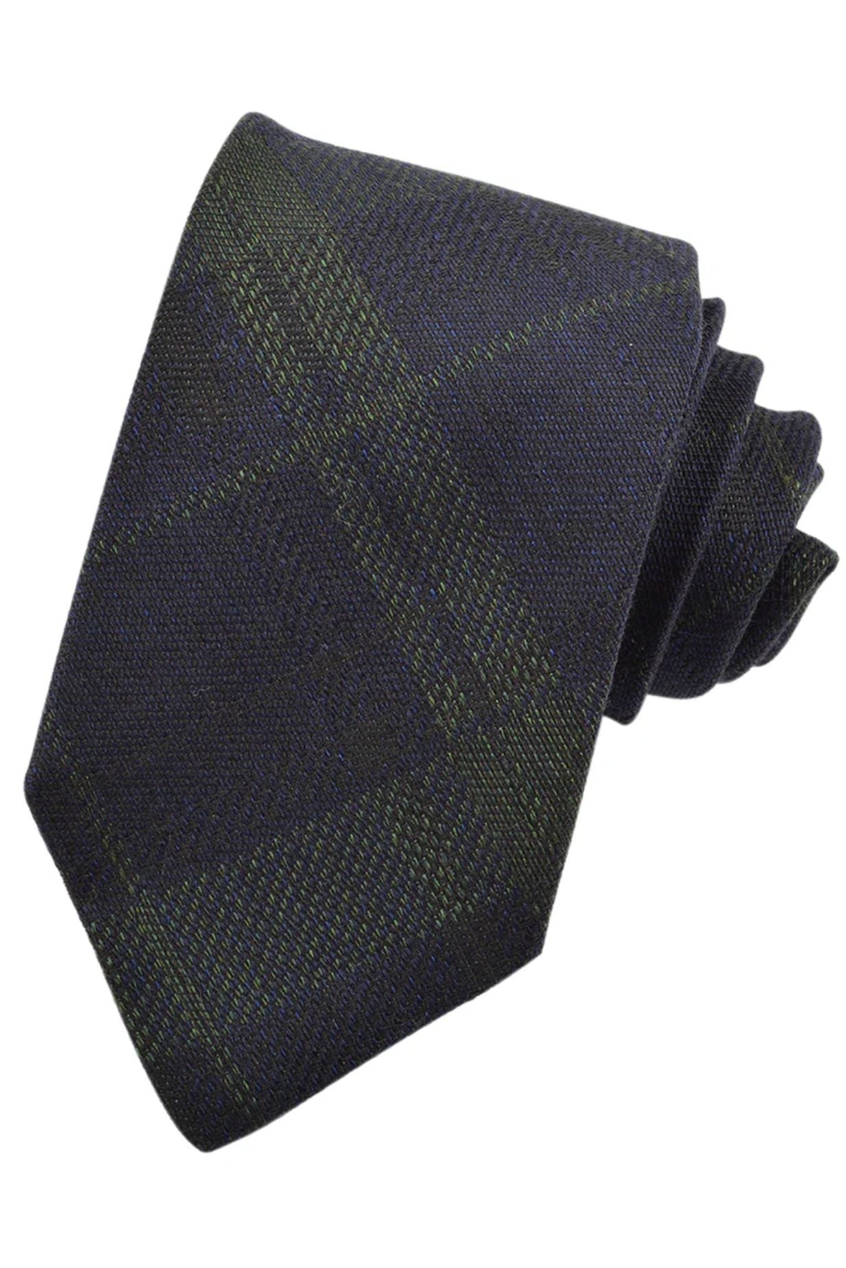 Forest and Navy Mélange Plaid Woven Silk, Cotton, and Wool Tie by Dion Neckwear
