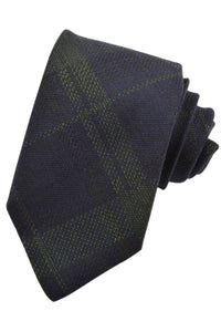 Forest and Navy Mélange Plaid Woven Silk, Cotton, and Wool Tie by Dion Neckwear