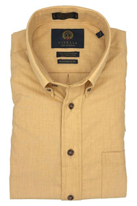 Solid Cotton and Wool Blend Button-Down Shirt in Dijon by Viyella