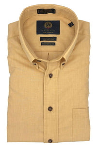 Solid Cotton and Wool Blend Button-Down Shirt in Dijon (Size Large) by Viyella