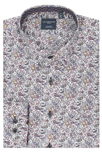 Multi Print Cotton Sport Shirt with Hidden Button Down Collar by Leo Chevalier