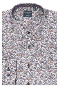Multi Print Cotton Sport Shirt with Hidden Button Down Collar by Leo Chevalier