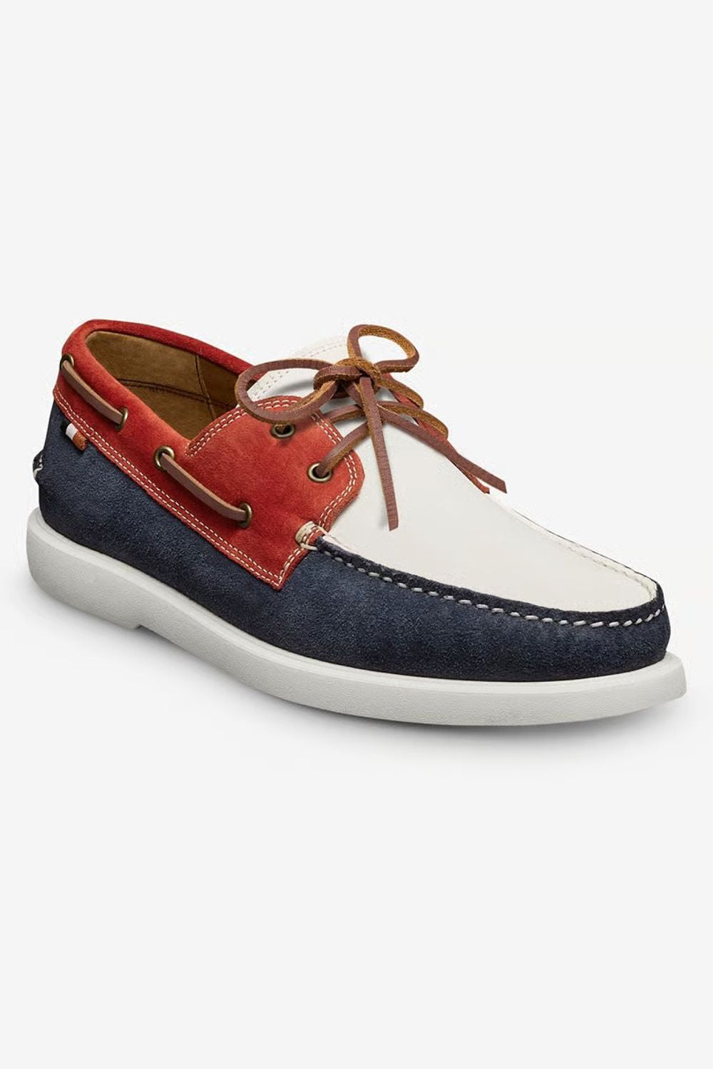 Panama Boat Shoe in Red, White, and Blue Leather and Suede by Allen Edmonds