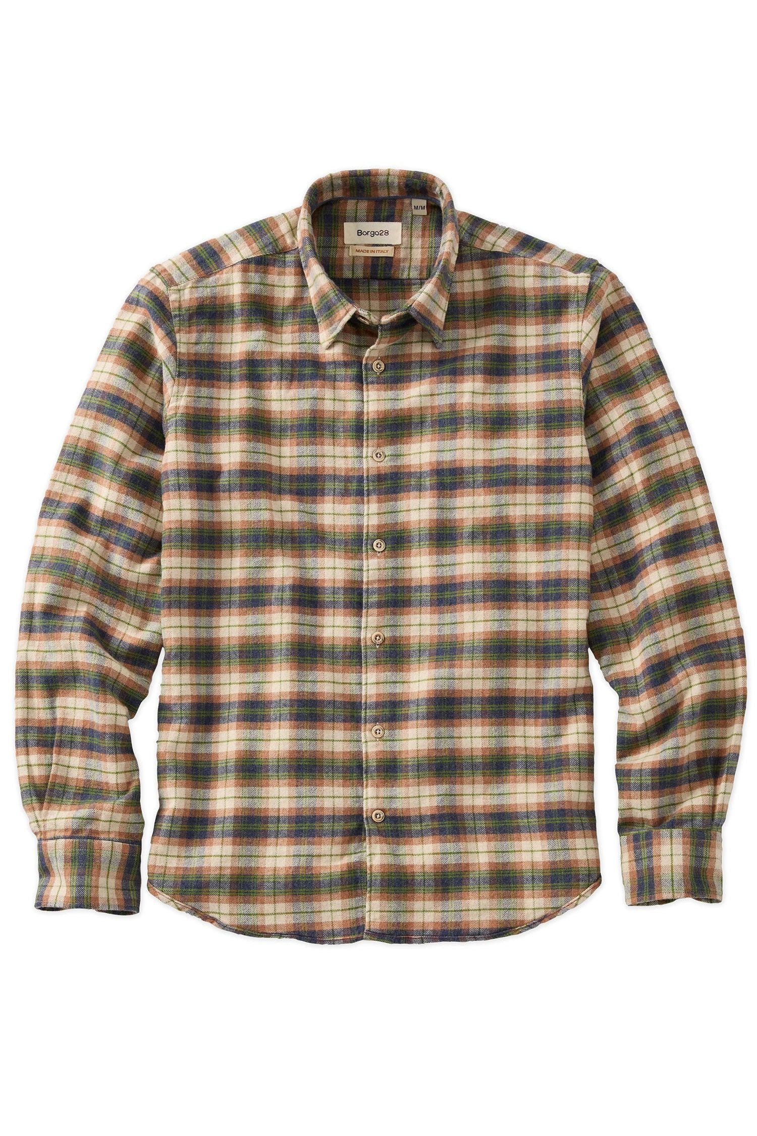 Italian Mélange Plaid Long-Sleeve Sport Shirt in Brown Multi by Borgo28
