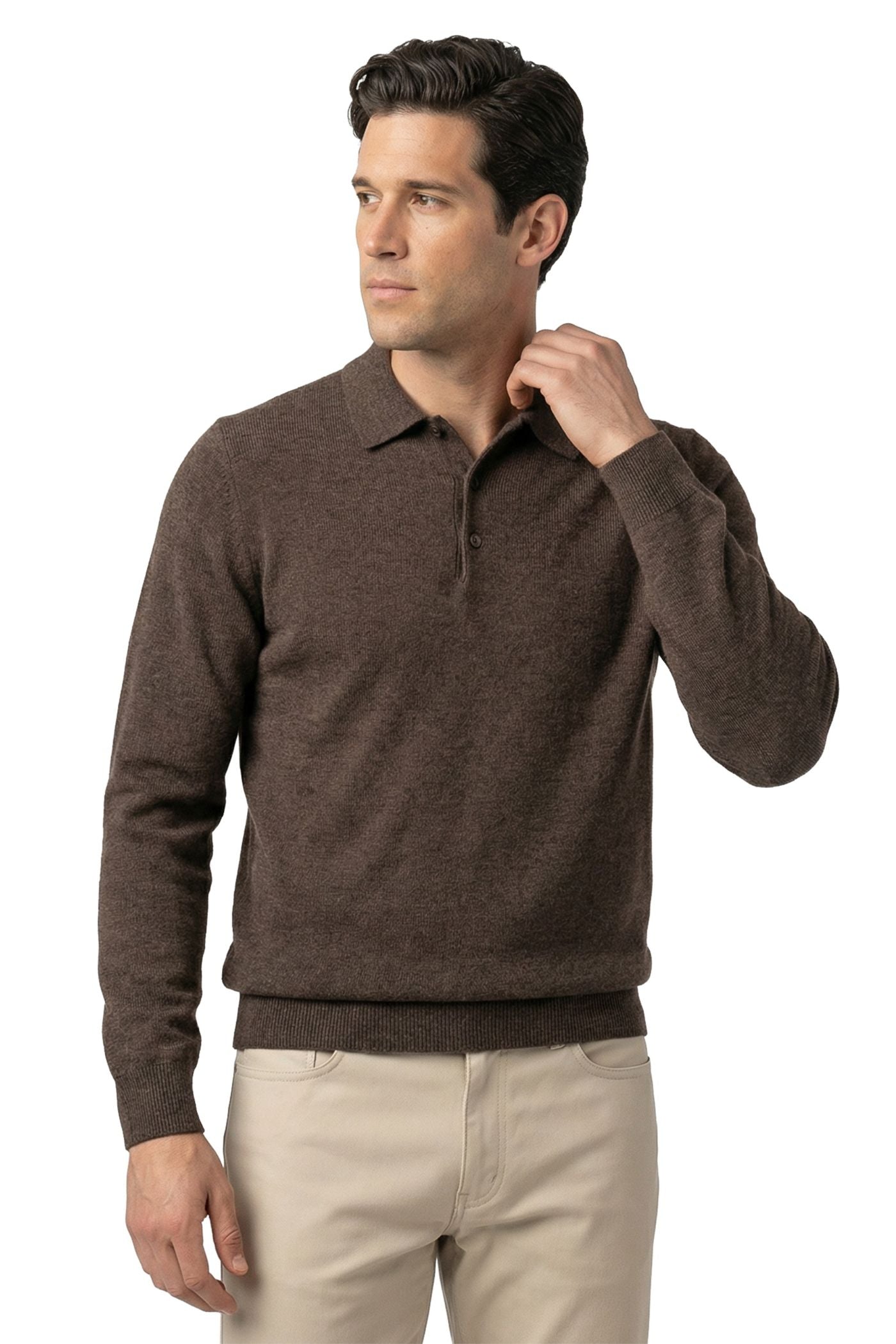 Pure Cashmere Polo Sweater in Kindling by Scott Barber