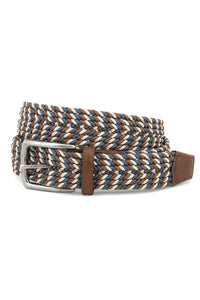 Italian Braided Stretch Rayon Casual Belt in Blue and Brown Multi by Torino Leather