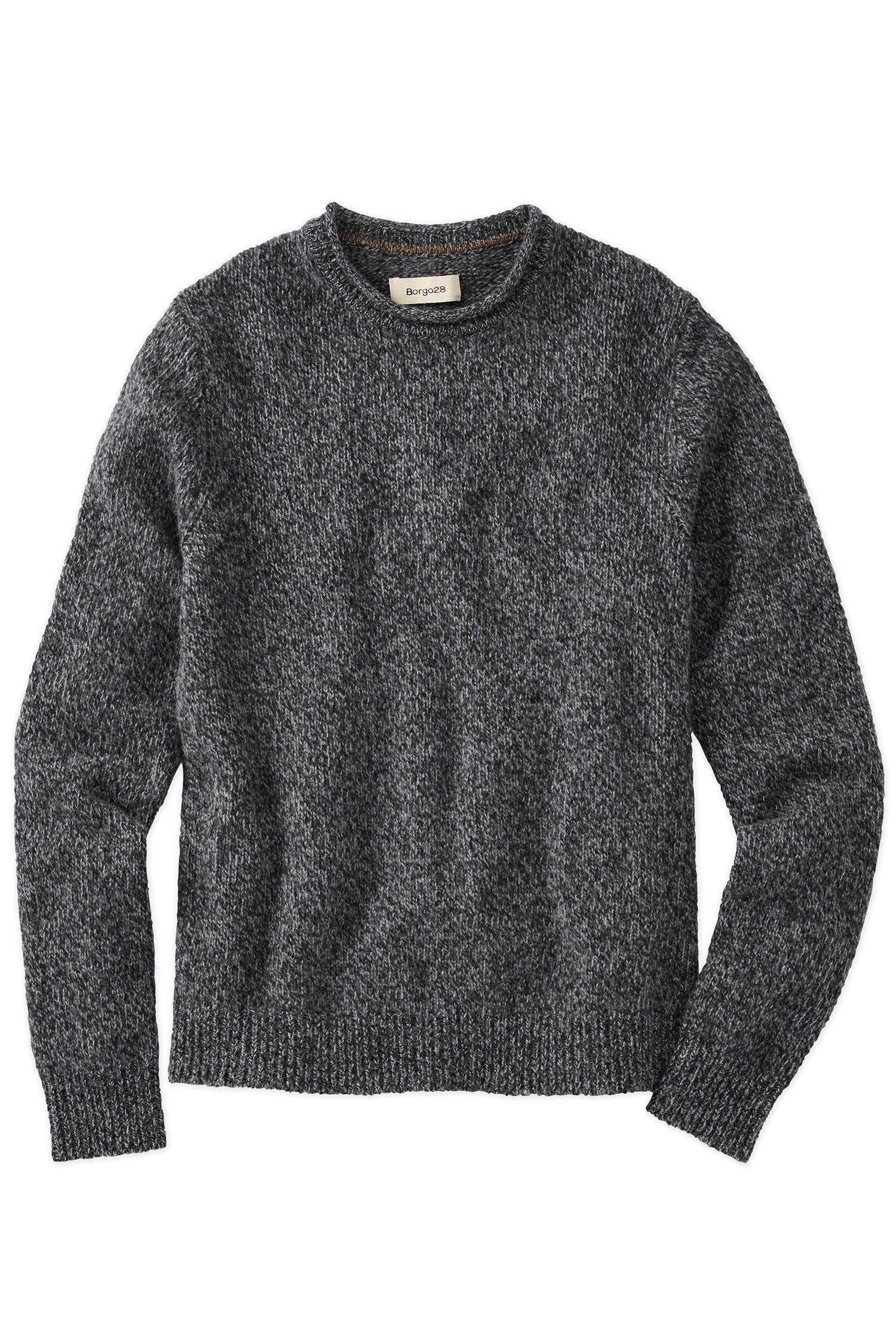 Extra Fine Merino Wool Raw Crew Neck Mouline Sweater in Charcoal by Borgo28