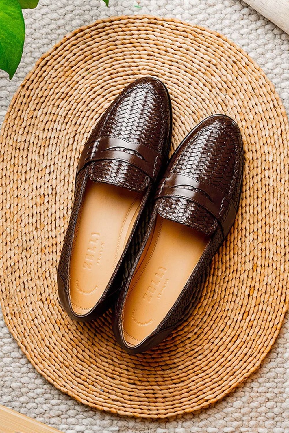 Nicola Woven Italian Calfskin Penny Loafer in Dark Brown by Zelli Italia