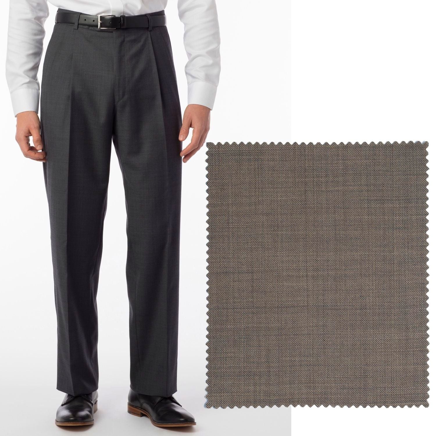 Sharkskin Super 120s Worsted Wool Comfort-EZE Trouser in British Tan (Manchester Pleated Model) by Ballin