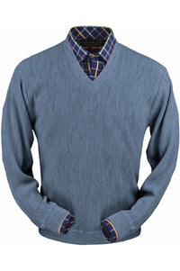 Baby Alpaca 'Links Stitch' V-Neck Sweater in Sky Heather by Peru Unlimited