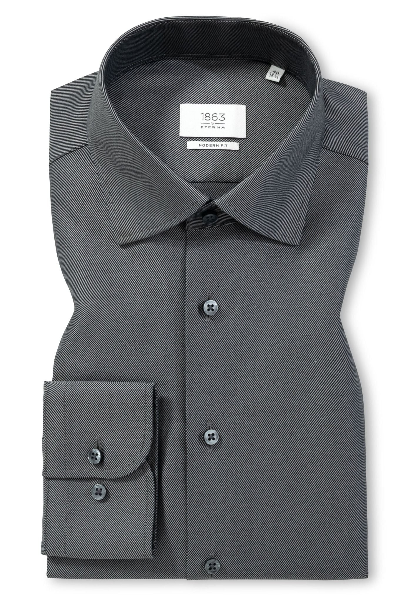 'Royal Twill' In Black - Modern Fit - Two Ply Cotton Twill Dress Shirt with Kent Collar by Eterna 1863
