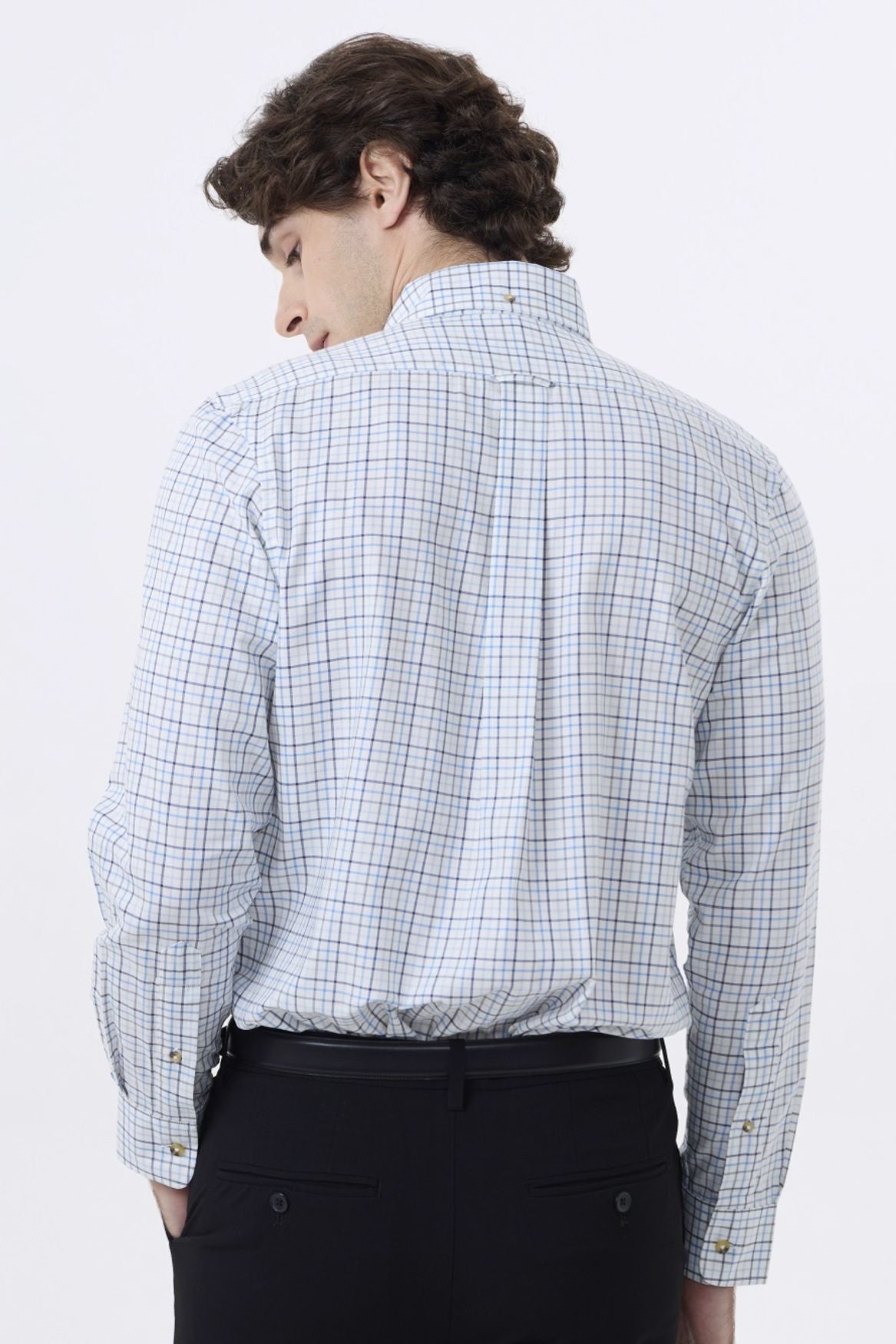 Summer Weight Blue Tattersall Cotton and Wool Blend Button-Down Shirt by Viyella