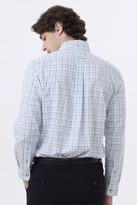 Summer Weight Blue Tattersall Cotton and Wool Blend Button-Down Shirt by Viyella