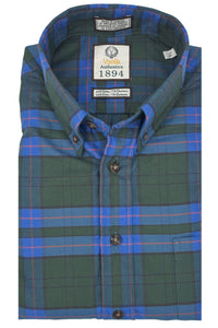 Green, Blue, and Orange Plaid Cotton and Cashmere Blend '1894 Authentics' Button-Down Shirt by Viyella