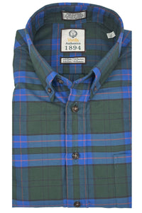 Green, Blue, and Orange Plaid Cotton and Cashmere Blend '1894 Authentics' Button-Down Shirt by Viyella