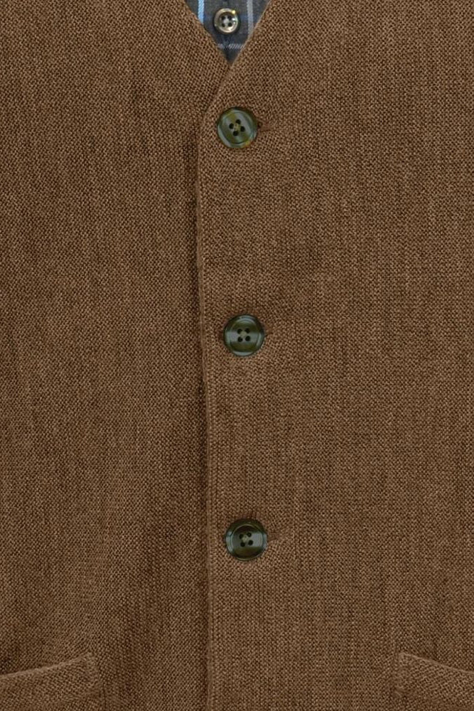 Baby Alpaca 'Links Stitch' V-Neck Cardigan Sweater in Khaki Heather by Peru Unlimited
