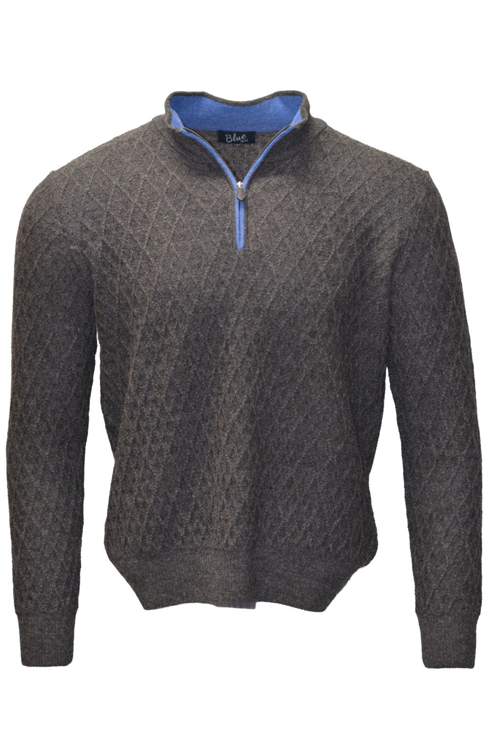 Baby Alpaca Diamond Texture Quarter-Zip Sweater in Dark Grey by Blue 1899