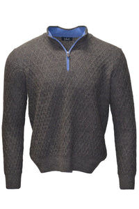 Baby Alpaca Diamond Texture Quarter-Zip Sweater in Dark Grey by Blue 1899